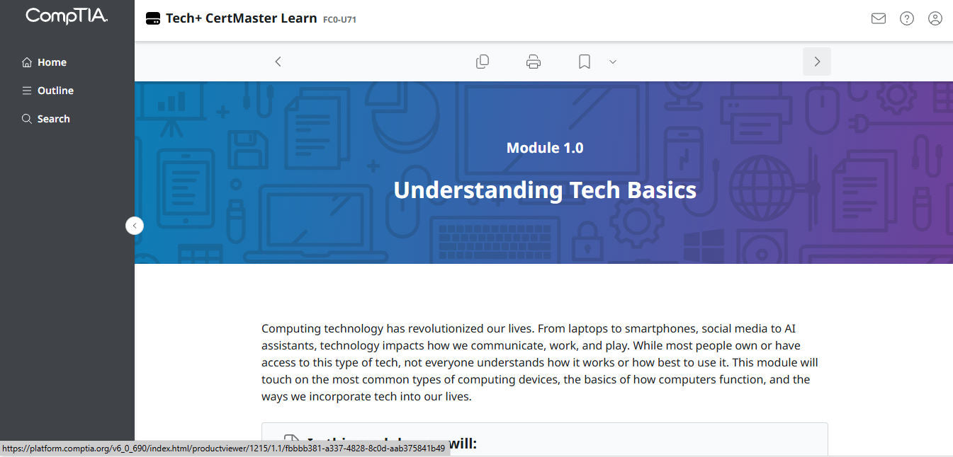 CompTIA Tech+ CertMaster Aprenda FC0-U71