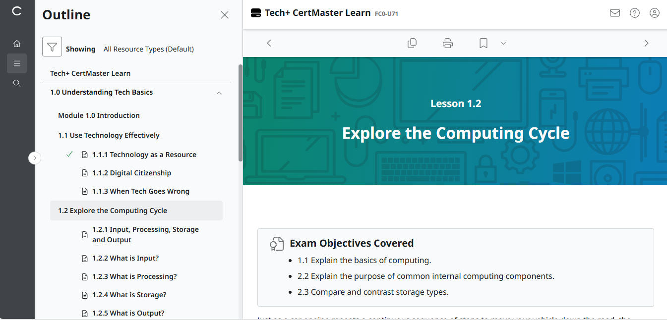 CompTIA Tech+ CertMaster Aprenda FC0-U71