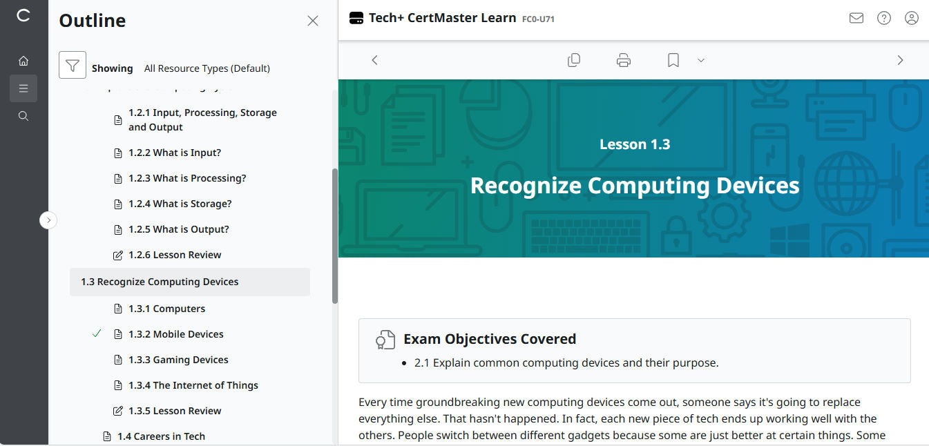 CompTIA Tech+ CertMaster Aprenda FC0-U71